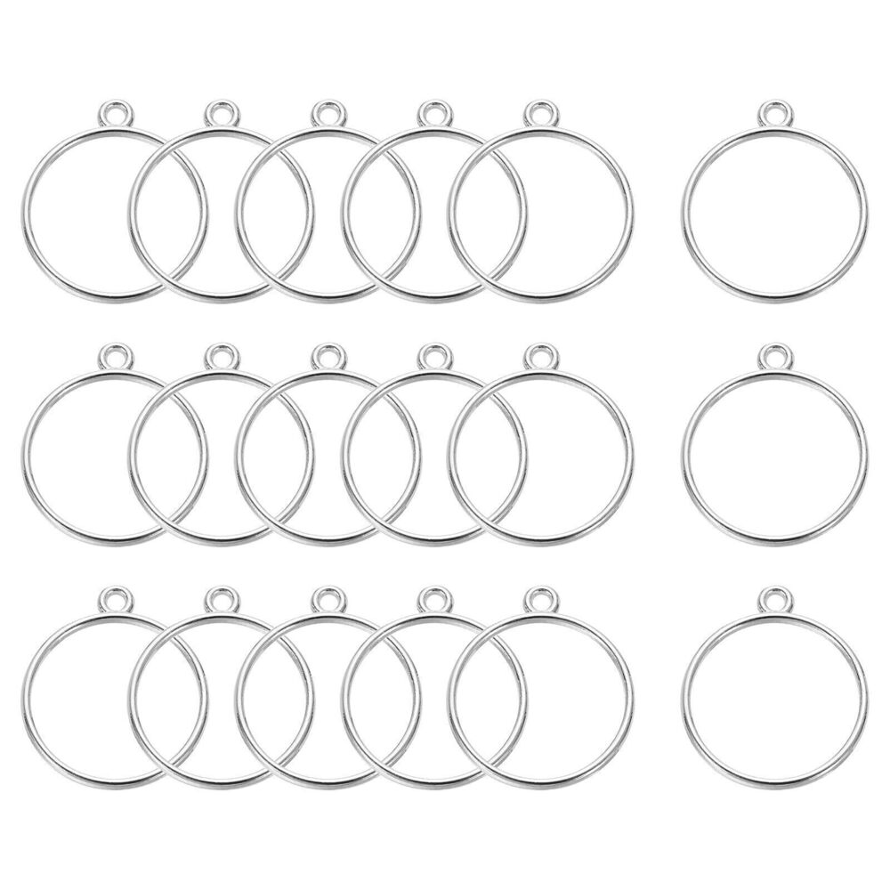 4570 36 Pcs Open Bezel, Round Resin Bezels Pendants Open Back Bezels Metal